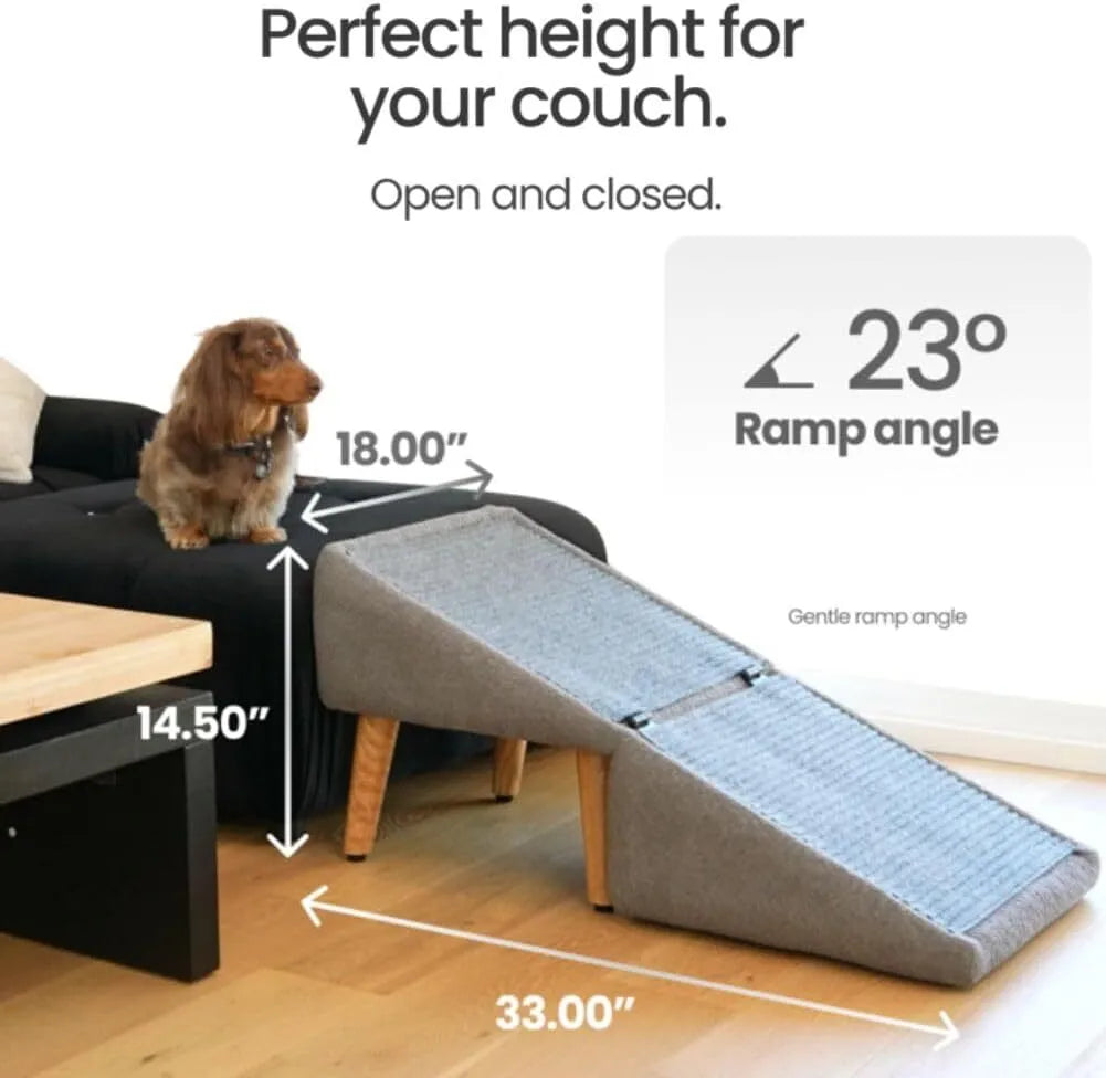 All-in-one dog ramp for small dogs, older dogs, older cats and large pets to climb onto the bed and sofa.