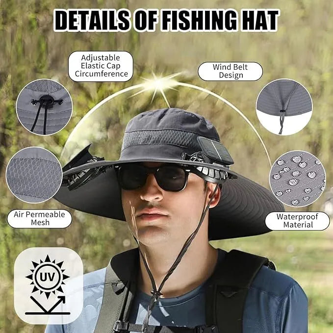 Wide-Brimmed Solar Fan Cap