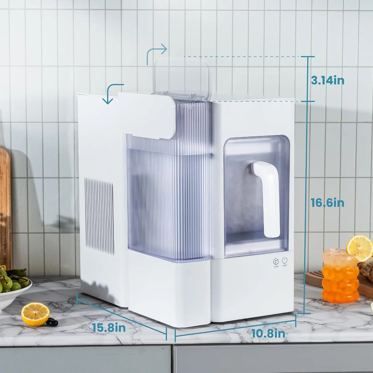 Countertop ice machine (stainless steel housing with viewing window)