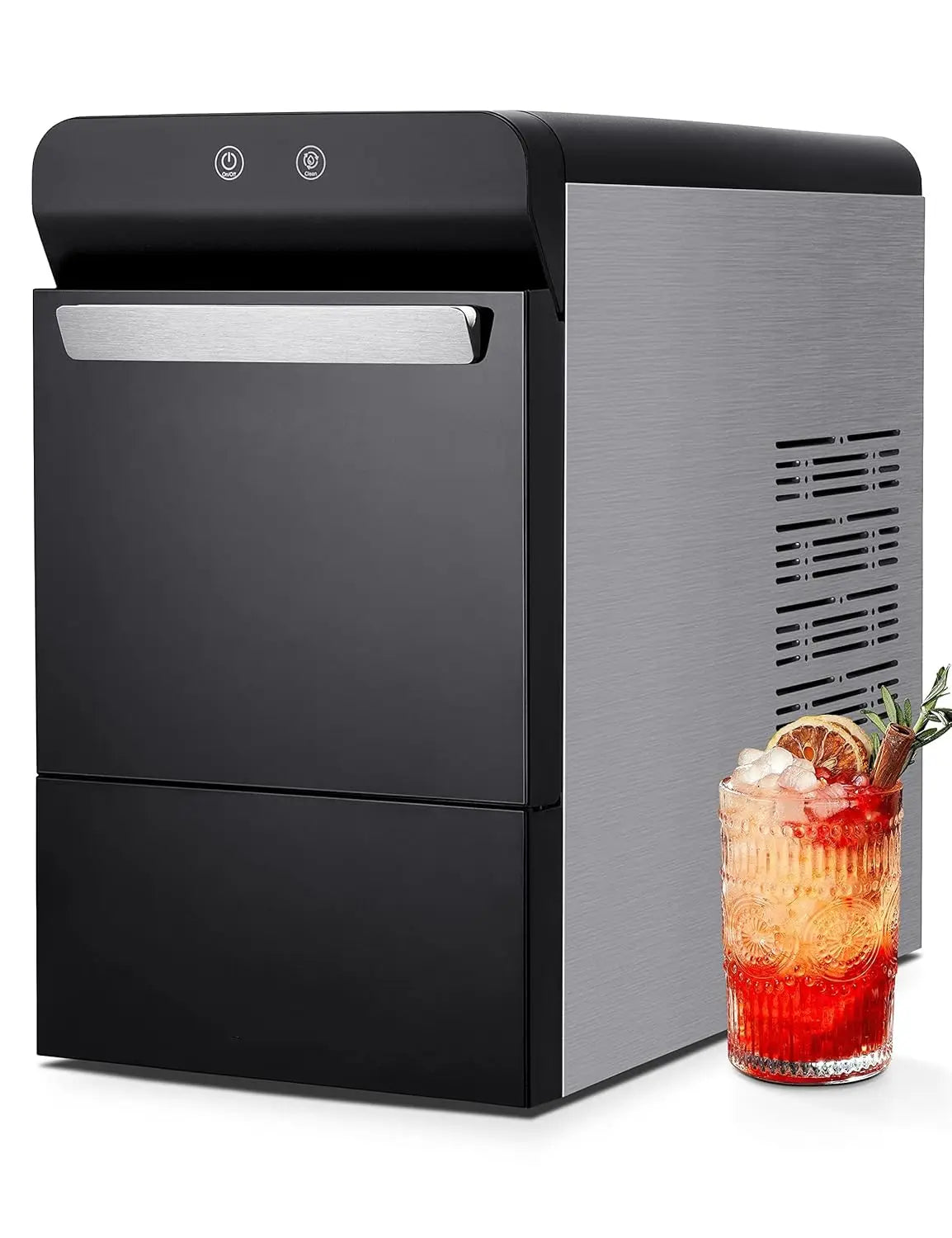 Countertop ice machine (stainless steel housing with viewing window)