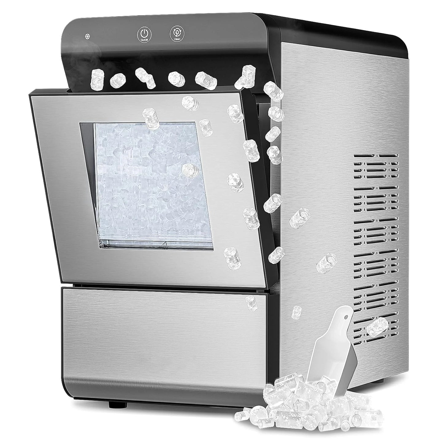 Countertop ice machine (stainless steel housing with viewing window)