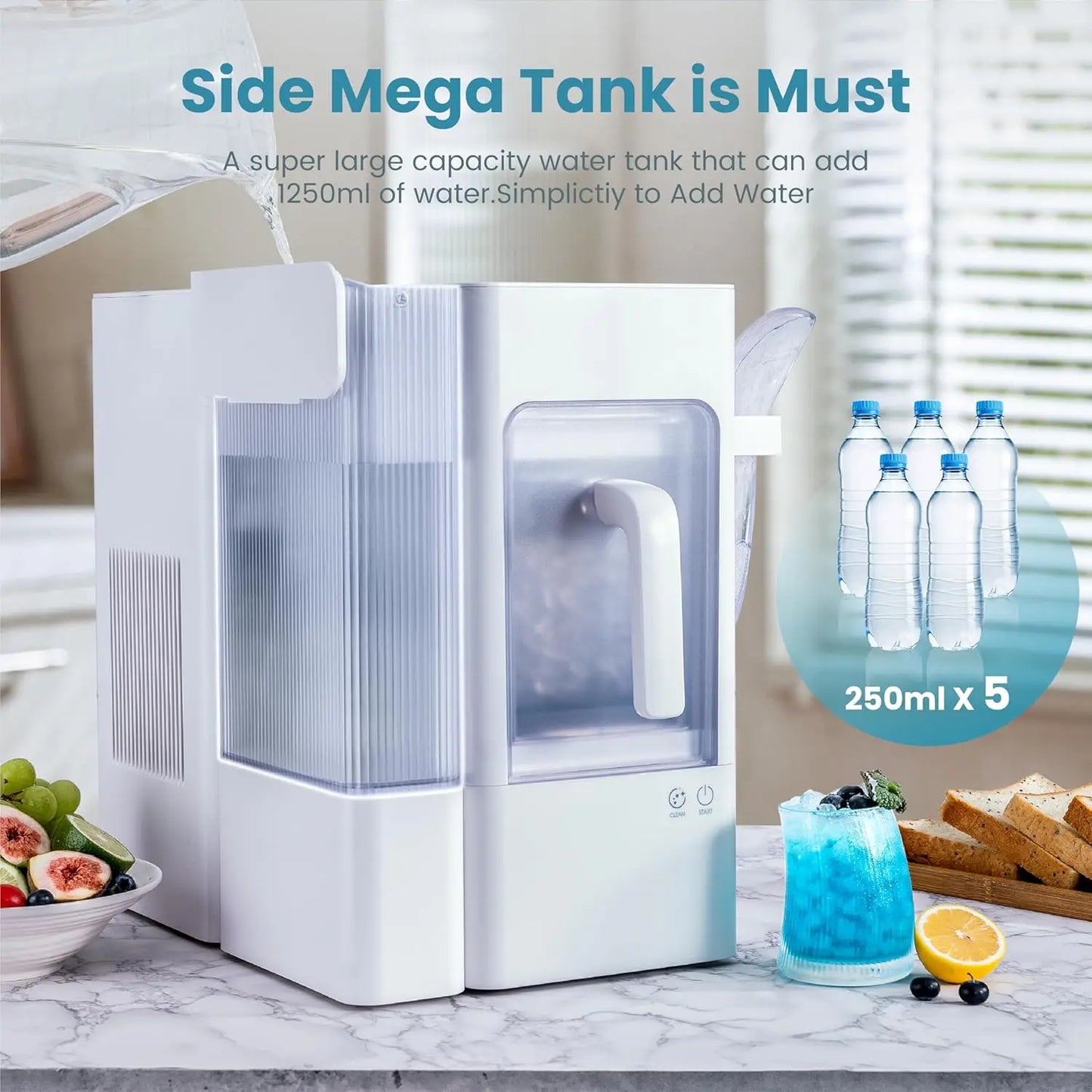 Countertop ice machine (stainless steel housing with viewing window)