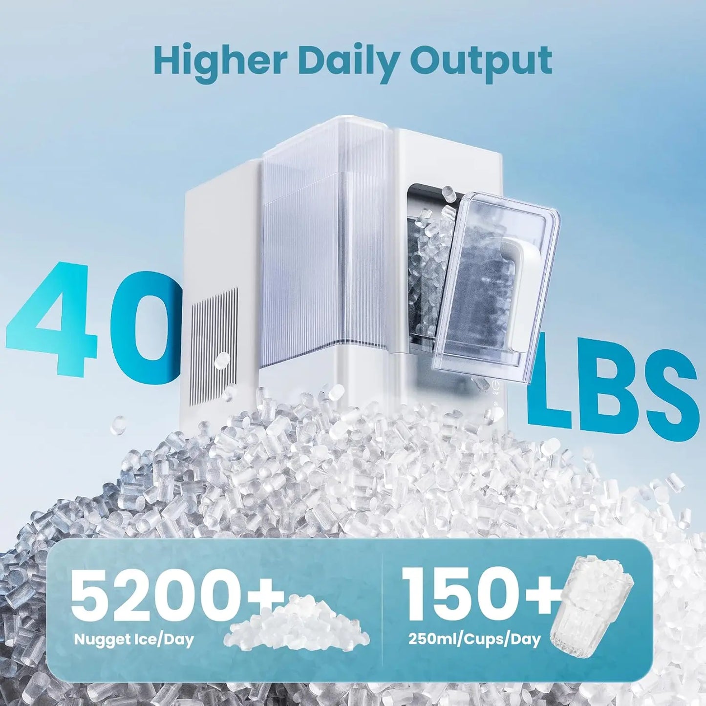 Countertop ice machine (stainless steel housing with viewing window)