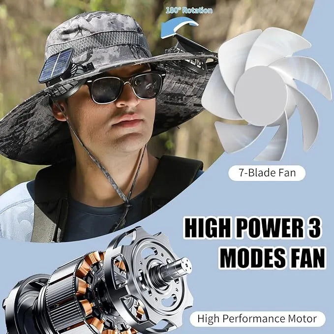 Wide-Brimmed Solar Fan Cap