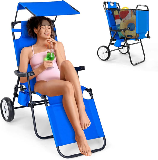 2-in-1 Beach Lounger with Wheels