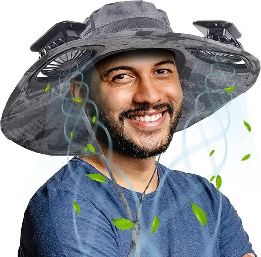 Wide-Brimmed Solar Fan Cap