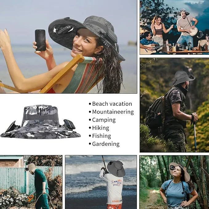 Wide-Brimmed Solar Fan Cap